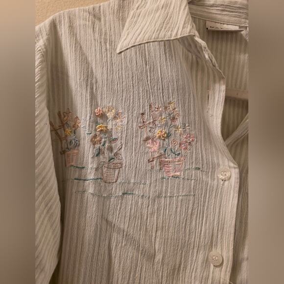 Vtg 90s Floral Embroidered Womens Pastel Striped Button Up Shirt Size S Koret - Picture 3 of 9